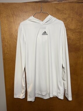 adidas White Hooded Long Sleeve Performance Top